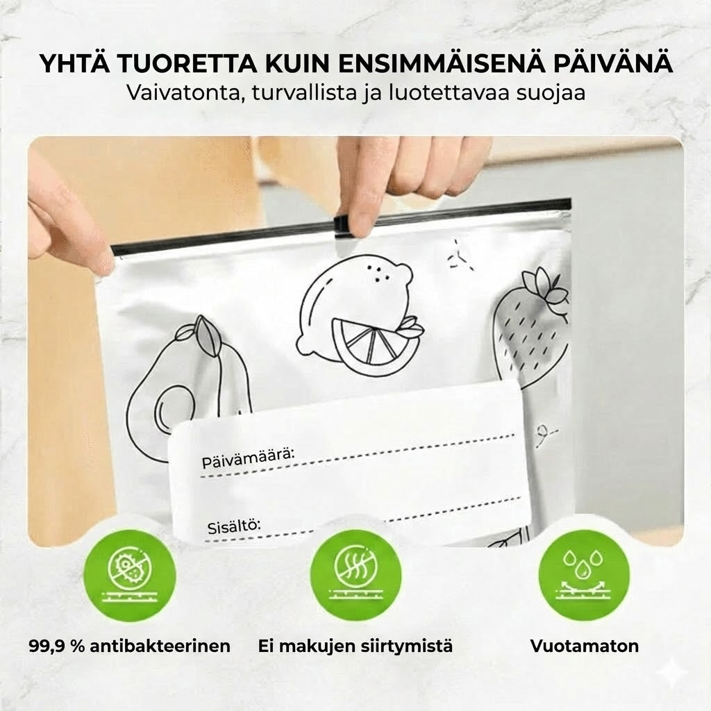 30 kpl uudelleenkäytettäviä ja suljettavia alumiinifoliopusseja