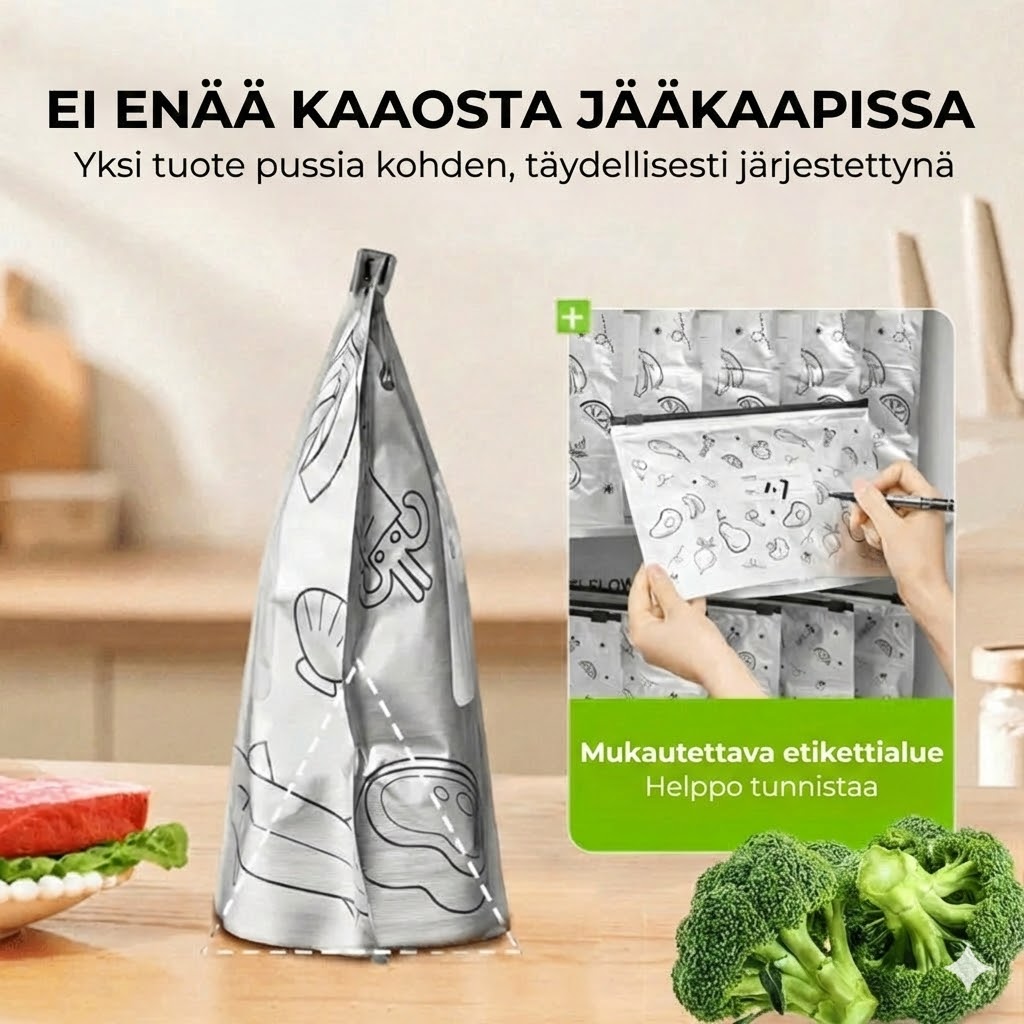 30 kpl uudelleenkäytettäviä ja suljettavia alumiinifoliopusseja