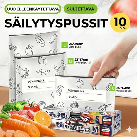 30 kpl uudelleenkäytettäviä ja suljettavia alumiinifoliopusseja