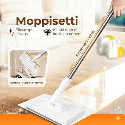 Kiinnitettävä moppisetti puristusmekanismilla