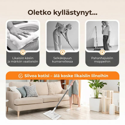 Kiinnitettävä moppisetti puristusmekanismilla