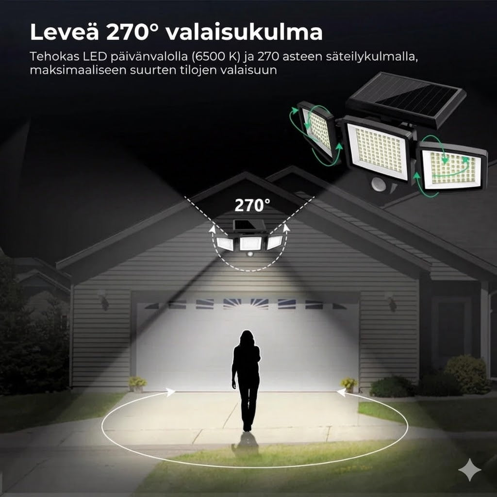 [200 LED] Aurinkokennoseinävalaisin liiketunnistimella – Ulkovalaistus aurinkoenergialla – IP65-vesitiivis – Säästää 100 % sähköä