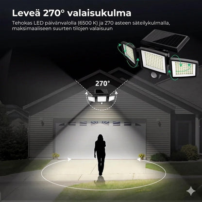 [200 LED] Aurinkokennoseinävalaisin liiketunnistimella – Ulkovalaistus aurinkoenergialla – IP65-vesitiivis – Säästää 100 % sähköä