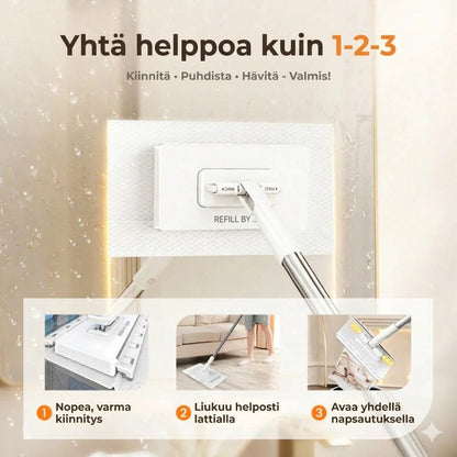 Kiinnitettävä moppisetti puristusmekanismilla