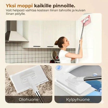 Kiinnitettävä moppisetti puristusmekanismilla