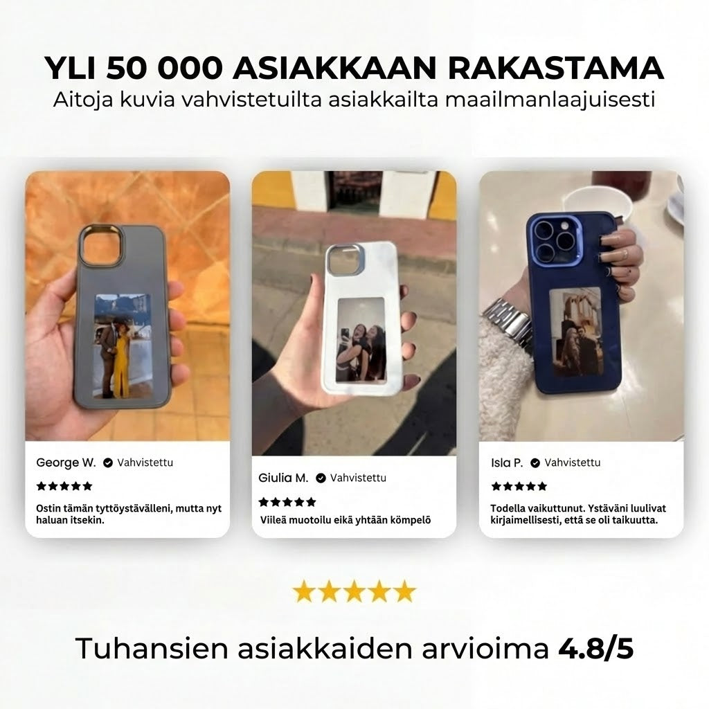 Pixly NFC E-Ink -suojakuori iPhonelle – Älykuori muokattavalla näytöllä (omat kuvat)
