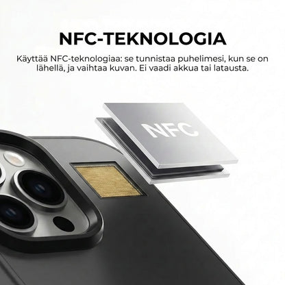 Pixly NFC E-Ink -suojakuori iPhonelle – Älykuori muokattavalla näytöllä (omat kuvat)