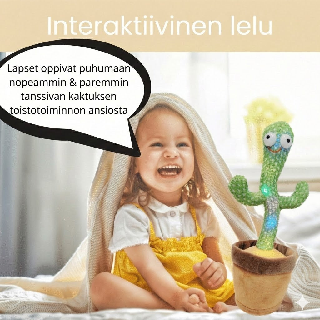 Tanssiva ja puhuva kaktus – Interaktiivinen vauvan lelu, joka toistaa puhetta (Musiikki & LED-valot)