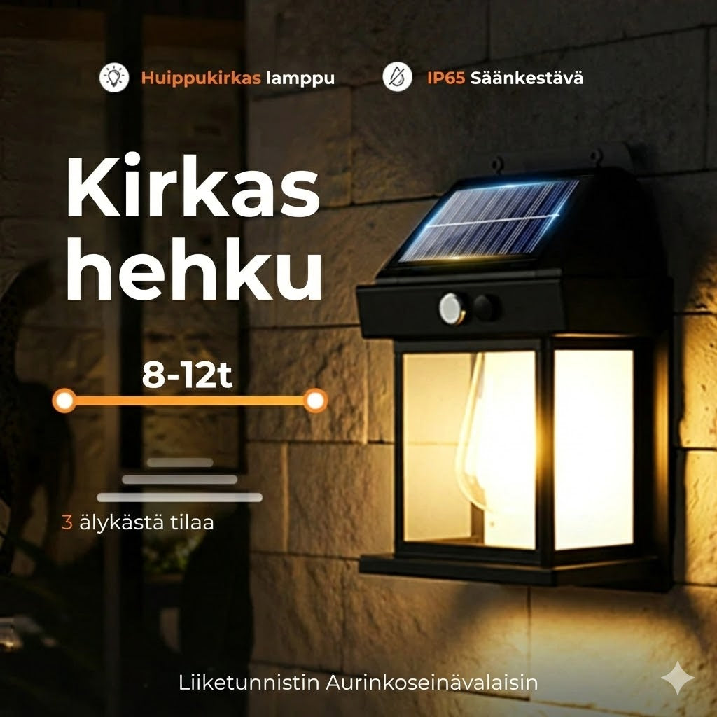 Aurinkokennokäyttöinen seinävalaisin liiketunnistimella – Ulkovalaisin aurinkoenergialla – Langaton & Vedenpitävä (IP65)