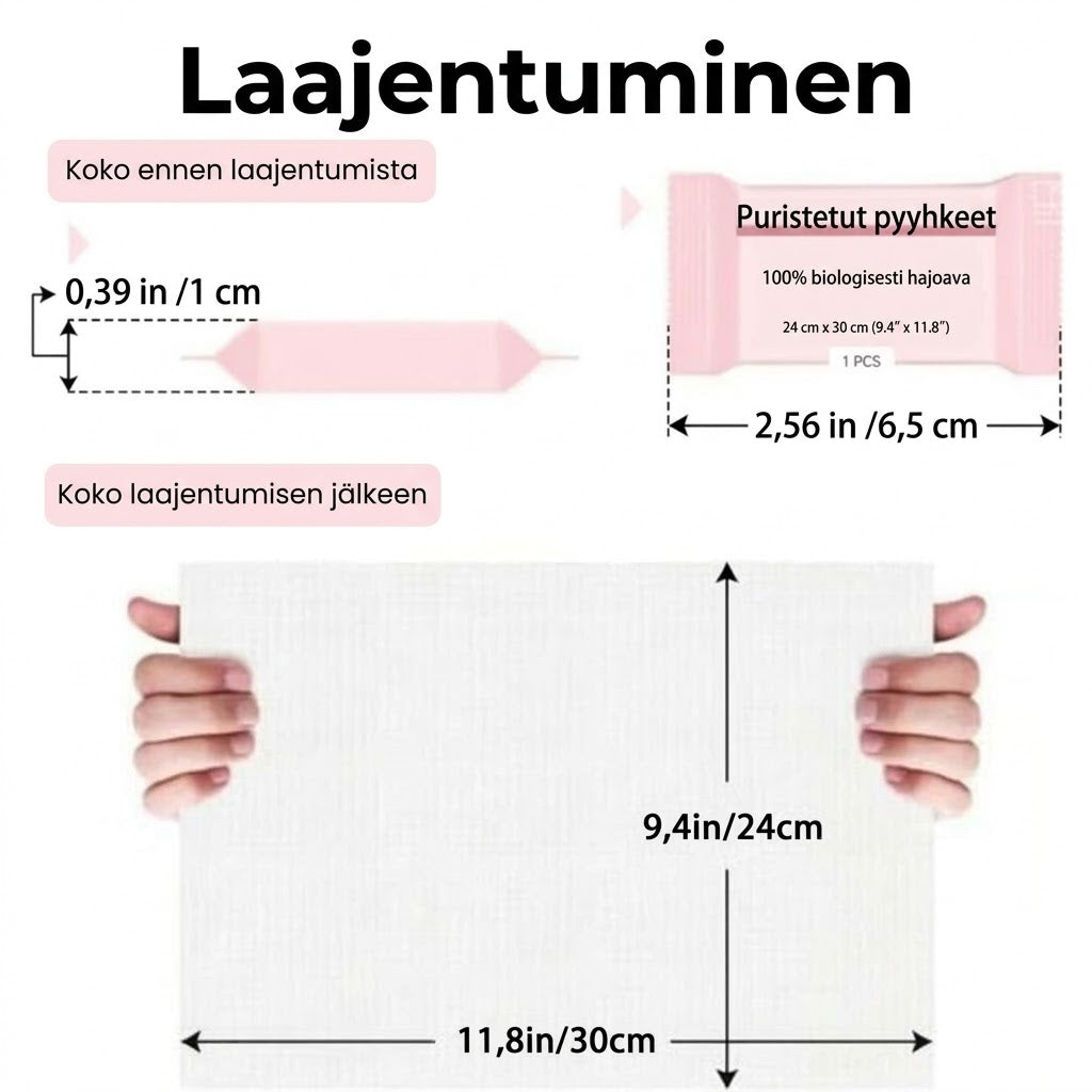 Puristetut pyyhetabletit - Kompaktit matkapyyhkeet retkeilyyn ja ulkoiluun