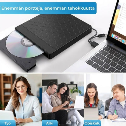 Ulkoinen DVD-asema & Tallentava DVD-asema 8-in-1 – USB-keskittimellä