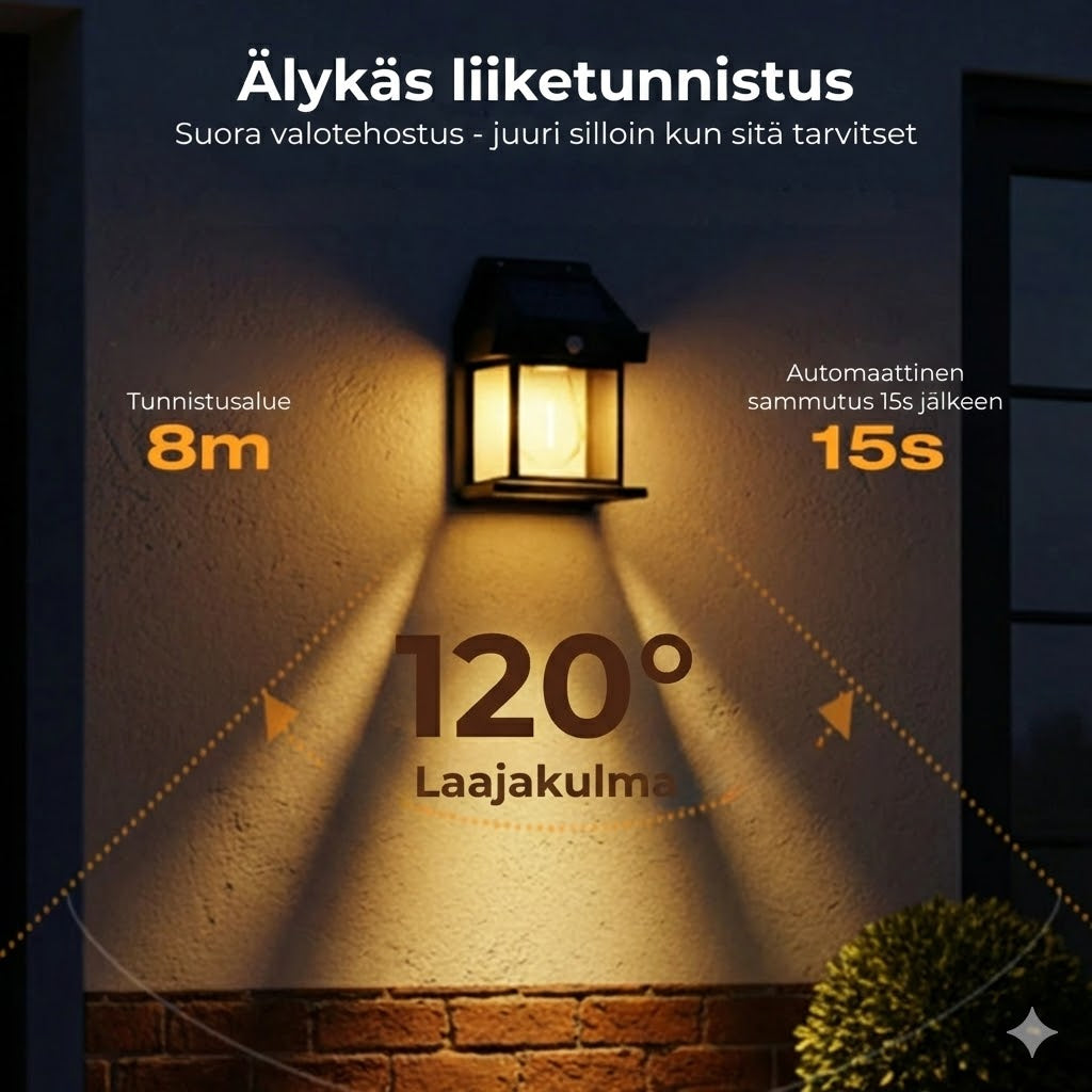 Aurinkokennokäyttöinen seinävalaisin liiketunnistimella – Ulkovalaisin aurinkoenergialla – Langaton & Vedenpitävä (IP65)