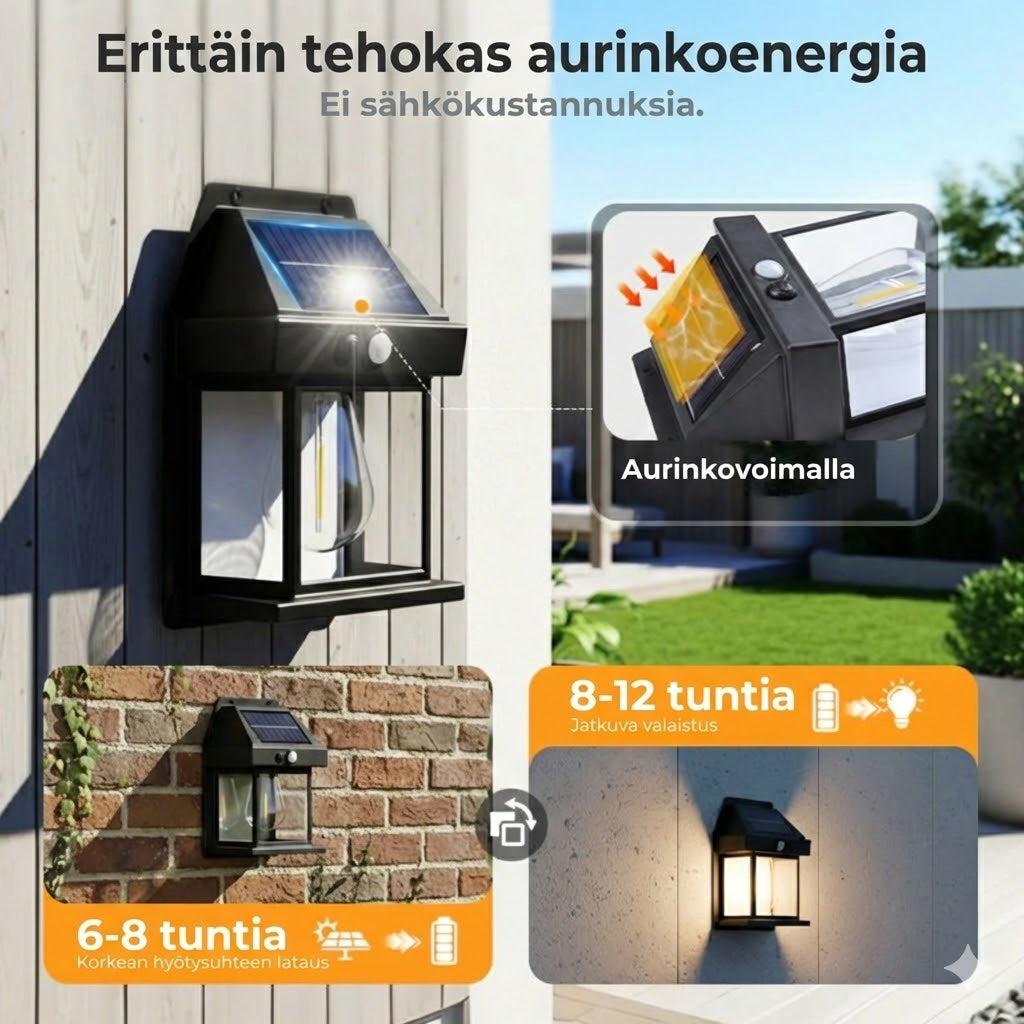 Aurinkokennokäyttöinen seinävalaisin liiketunnistimella – Ulkovalaisin aurinkoenergialla – Langaton & Vedenpitävä (IP65)