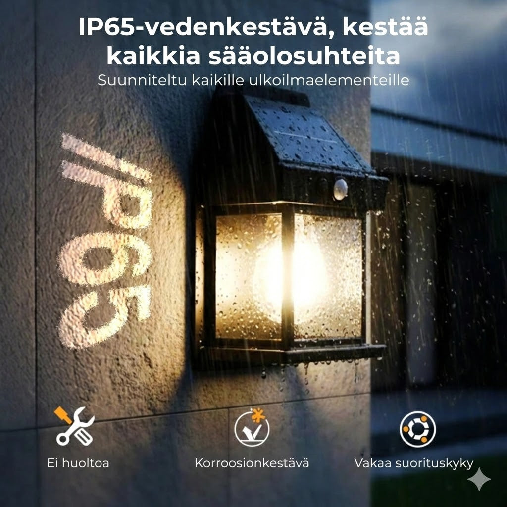 Aurinkokennokäyttöinen seinävalaisin liiketunnistimella – Ulkovalaisin aurinkoenergialla – Langaton & Vedenpitävä (IP65)