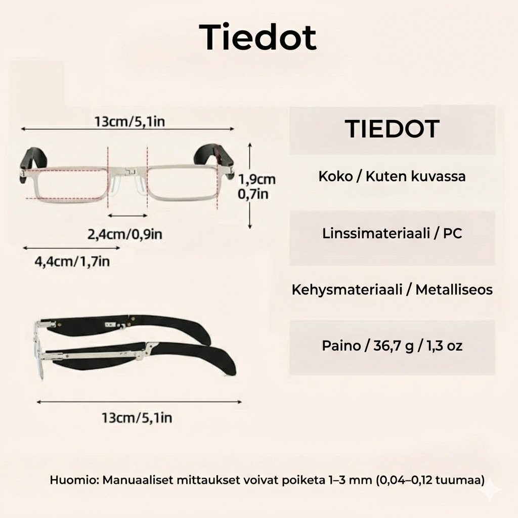 Kokoontaitettavat luku- ja tietokonelasit – Sinivalosuodatin (sis. kotelon)