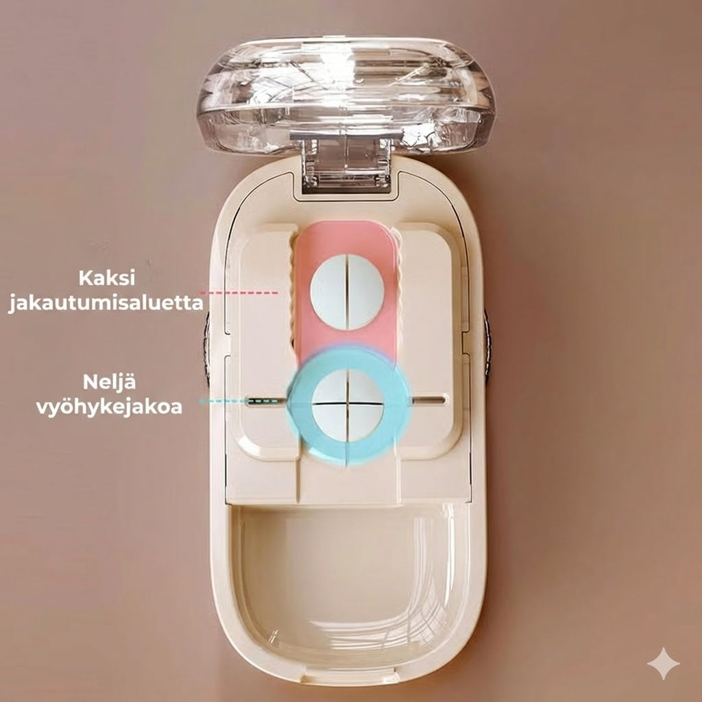 2-in-1 Pillerileikkuri & Pillerinhalkaisija – Säädettävissä kaikille kooille – Tarkka leikkaus (Läpinäkyvä)