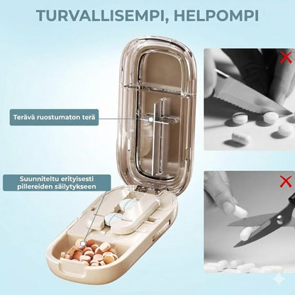 2-in-1 Pillerileikkuri & Pillerinhalkaisija – Säädettävissä kaikille kooille – Tarkka leikkaus (Läpinäkyvä)