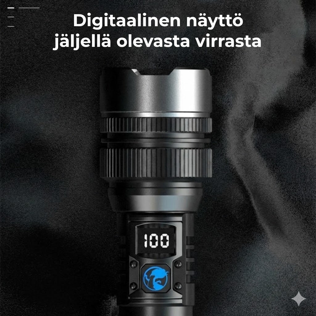Taktinen taskulamppu powerbank-toiminnolla
