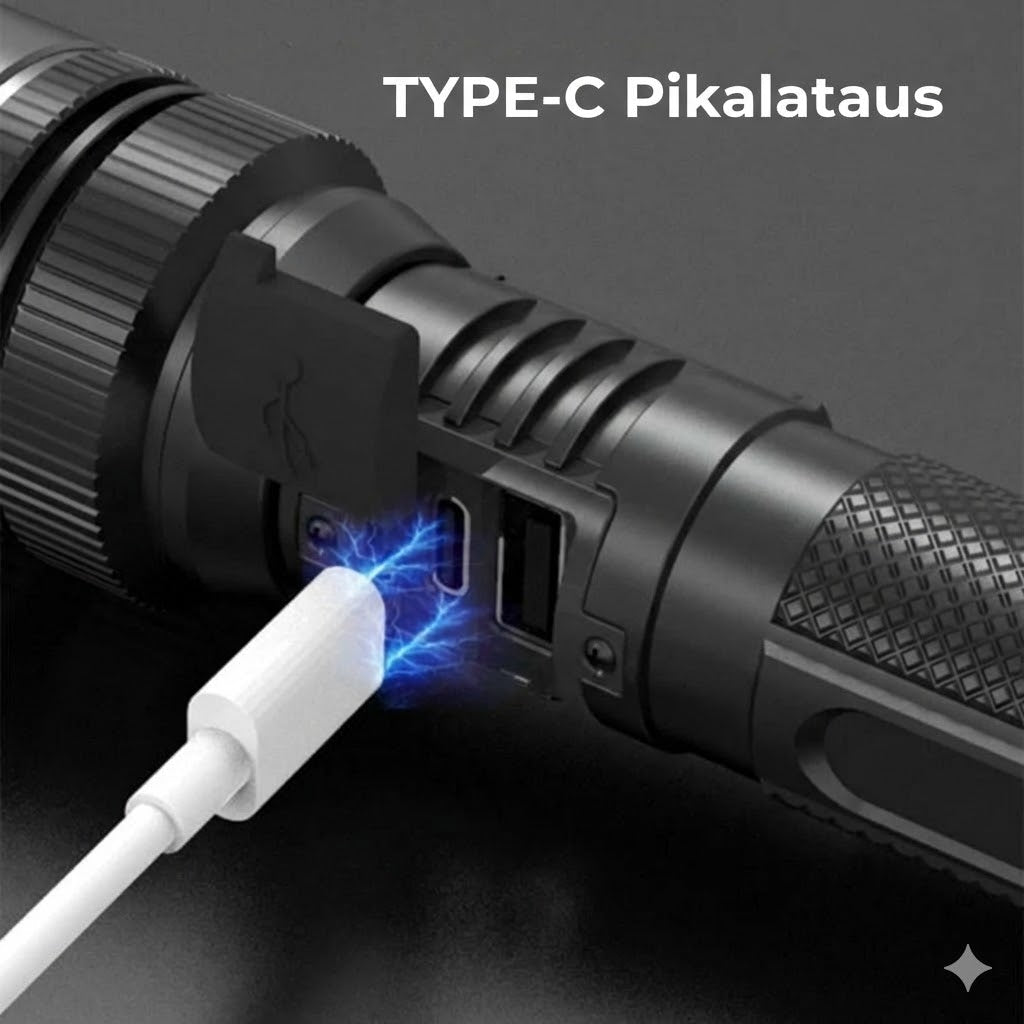 Taktinen taskulamppu powerbank-toiminnolla