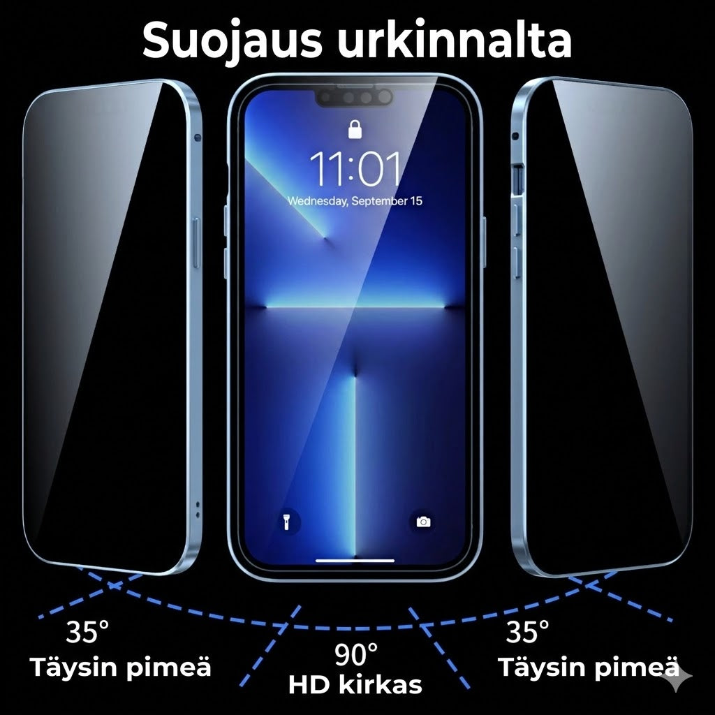 Yksityisyyttä suojaava magneettinen iPhone-kuori – 360 asteen suoja – Anti-Spy karkaistu lasi – Kaksipuolinen & iskunkestävä