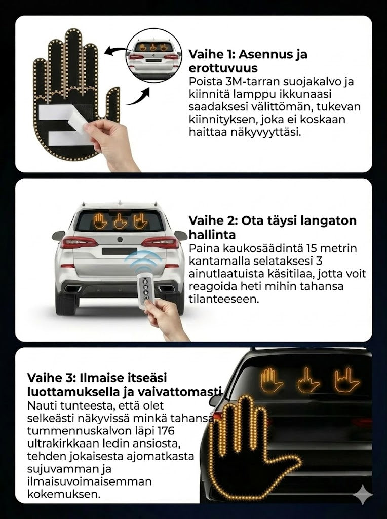 Valaistut kädenmuotoiset autovalot